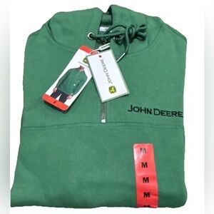 John Deere Men's Quarter Zip Hoodie Heavyweight Cotton Pullover Medium NWT Green